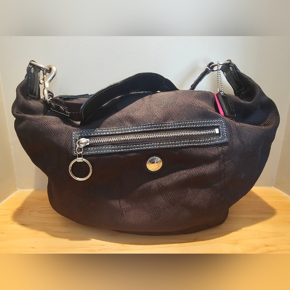 Coach Black Canvas Shoulder Bag with Silver Hardware